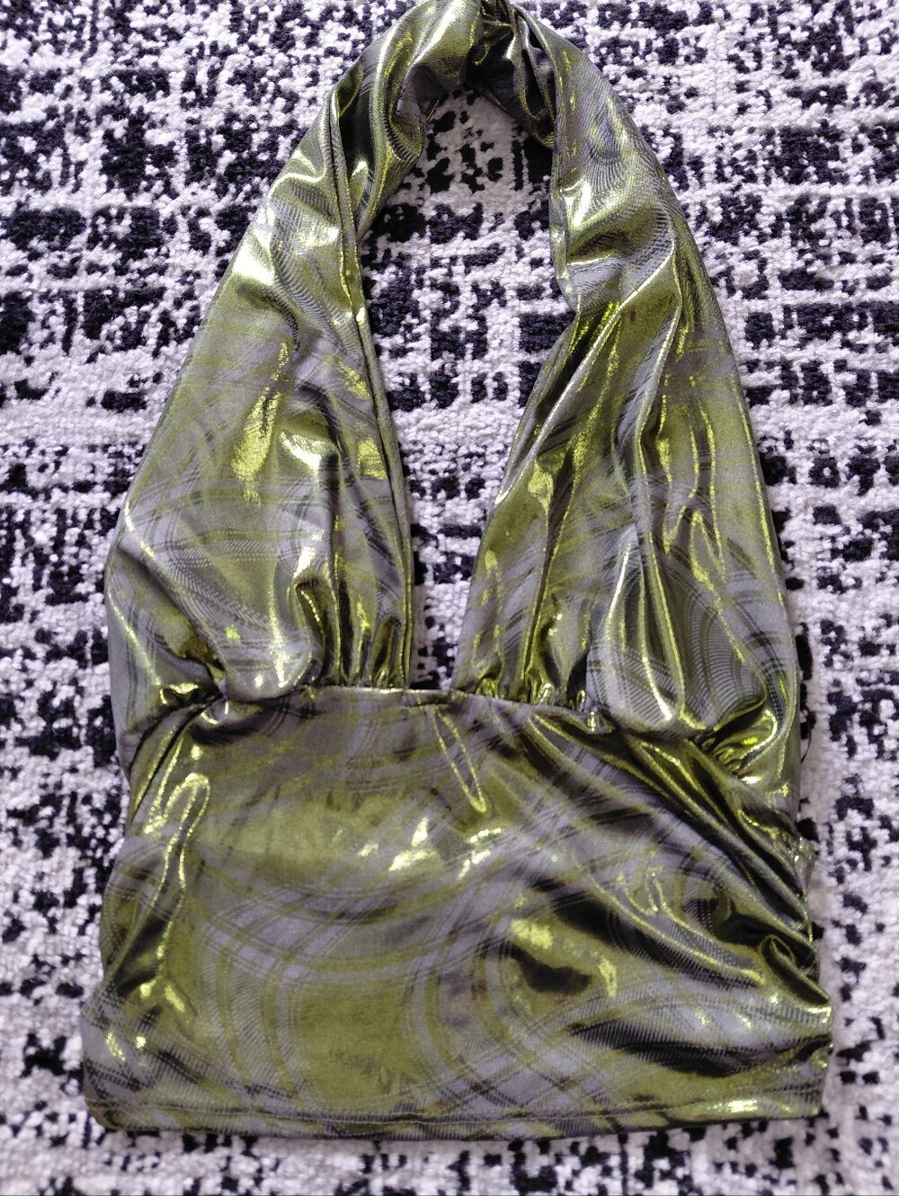AKIRA Taylor Metallic Halter Top NWT M Green Plaid Shimmer Y2K Clubwear Party CC - Picture 6 of 13